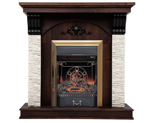 RealFlame Электрокамин Corfino NT орех с очагом Majestic Lux Brass