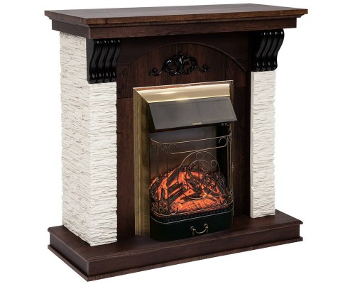RealFlame Электрокамин Corfino NT орех с очагом Majestic Lux Brass