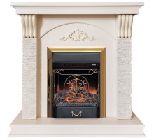 RealFlame Электрокамин Corfino WT айвори с очагом Majestic Lux Brass