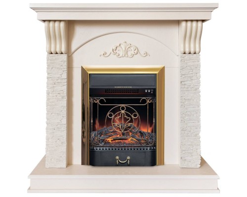 RealFlame Электрокамин Corfino WT айвори с очагом Majestic Lux Brass