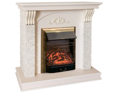 RealFlame Электрокамин Corfino WT айвори с очагом Majestic Lux Brass