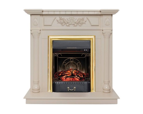 RealFlame Электрокамин Dacota WT белый дуб с очагом Majestic Lux Brass