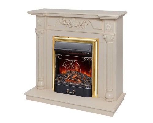 RealFlame Электрокамин Dacota WT белый дуб с очагом Majestic Lux Brass