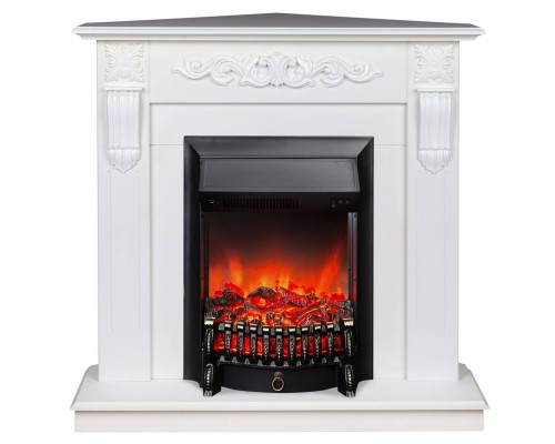 RealFlame Электрокамин Dominica Corner DN белый матовый с очагом Fobos Lux Black