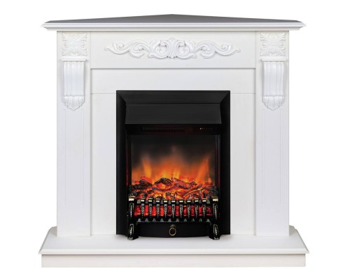 RealFlame Электрокамин Dominica Corner DN белый матовый с очагом Fobos Lux Black RC