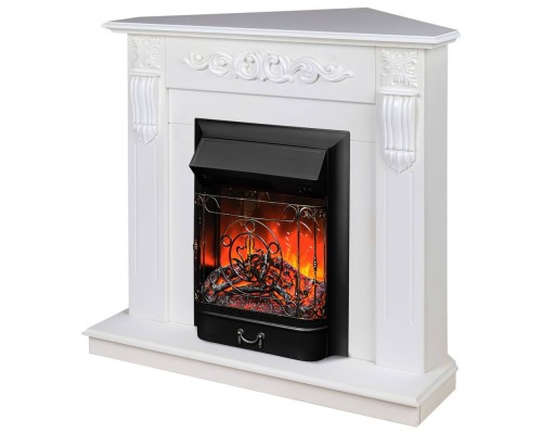 RealFlame Электрокамин Dominica Corner DN белый матовый с очагом Majestic Lux Black