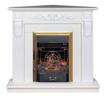 RealFlame Электрокамин Dominica Corner DN белый матовый с очагом Majestic Lux Brass