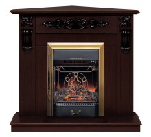 RealFlame Электрокамин Dominica Corner DN орех с очагом Majestic Lux Brass