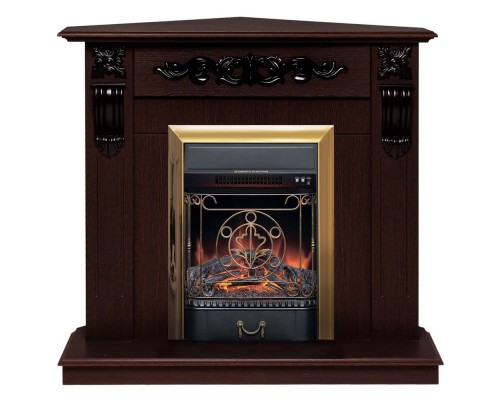RealFlame Электрокамин Dominica Corner DN орех с очагом Majestic Lux Brass