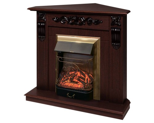 RealFlame Электрокамин Dominica Corner DN орех с очагом Majestic Lux Brass