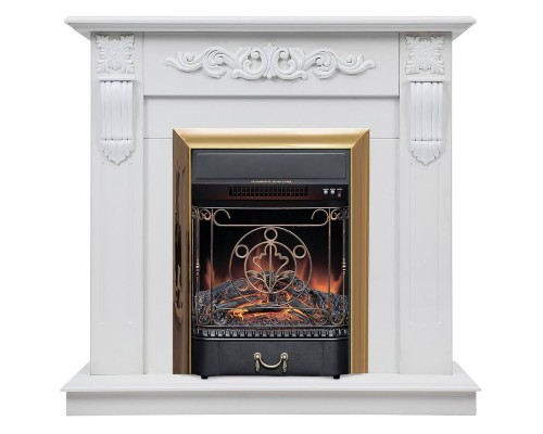 RealFlame Электрокамин Dominica DN белый матовый с очагом Majestic Lux Brass