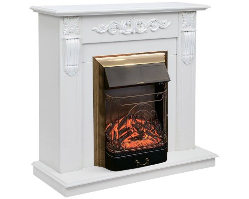 RealFlame Электрокамин Dominica DN белый матовый с очагом Majestic Lux Brass