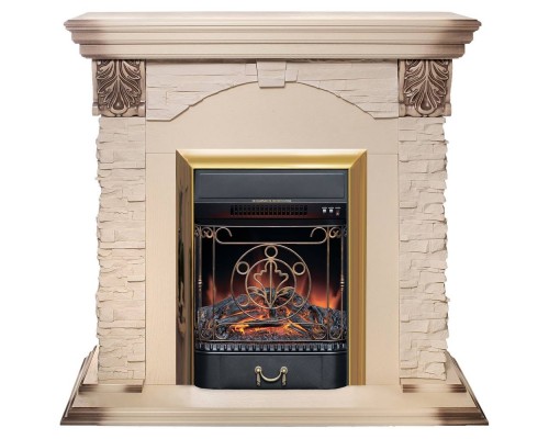 RealFlame Электрокамин Dublin Lux WT с очагом Majestic Lux Brass
