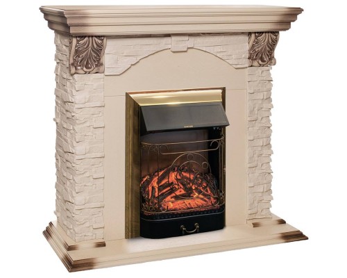 RealFlame Электрокамин Dublin Lux WT с очагом Majestic Lux Brass