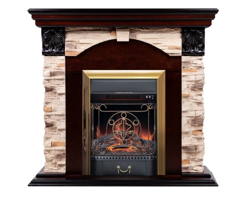 RealFlame Электрокамин Dublin Rock AO античный дуб с очагом Majestic Lux Brass
