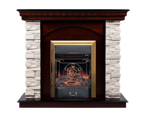 RealFlame Электрокамин Elford AO античный дуб с очагом Majestic Lux Brass