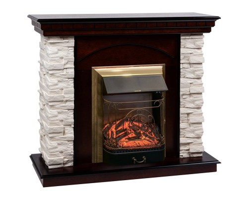 RealFlame Электрокамин Elford AO античный дуб с очагом Majestic Lux Brass