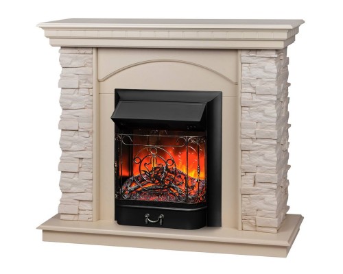 RealFlame Электрокамин Elford WT белый дуб с очагом Majestic Lux Black