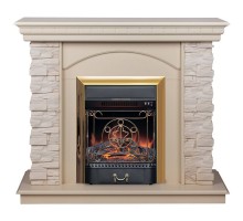 RealFlame Электрокамин Elford WT белый дуб с очагом Majestic Lux Brass