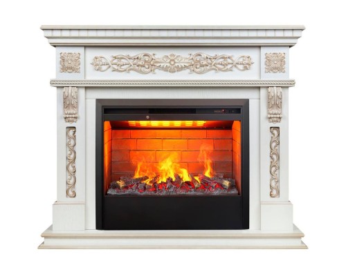 RealFlame Электрокамин Estella 25,5/26 WT белый дуб с золотой патиной с очагом 3D Helios 26