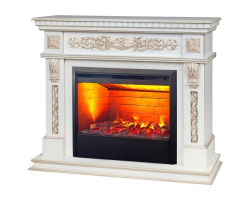 RealFlame Электрокамин Estella 25,5/26 WT белый дуб с золотой патиной с очагом 3D Helios 26