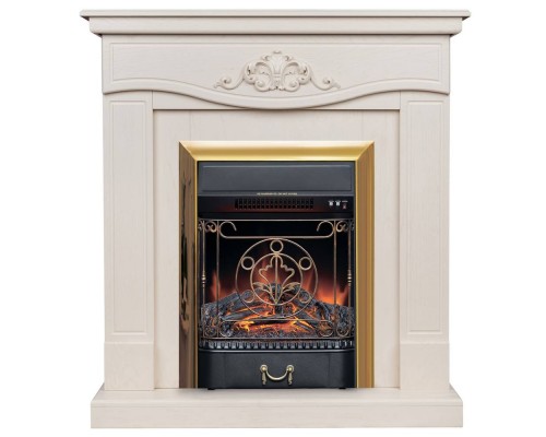 RealFlame Электрокамин Junona WT айвори с очагом Majestic Lux Brass