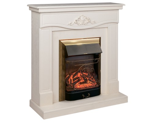 RealFlame Электрокамин Junona WT айвори с очагом Majestic Lux Brass