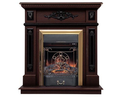 RealFlame Электрокамин Lilian DN орех с очагом Majestic Lux Brass