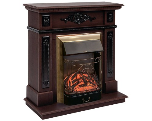 RealFlame Электрокамин Lilian DN орех с очагом Majestic Lux Brass