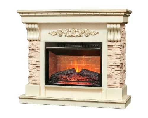 RealFlame Электрокамин Marseilles Luxe 24 WT белый дуб с золотой патиной с очагом Irvine 24