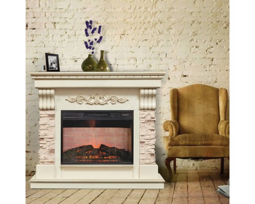 RealFlame Электрокамин Marseilles Luxe 24 WT белый дуб с золотой патиной с очагом Irvine 24