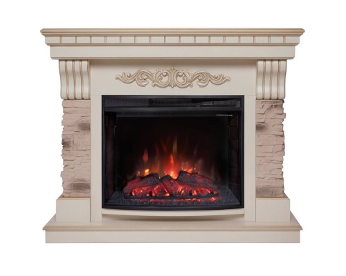 RealFlame Электрокамин Marseilles WT белый дуб с золотой патиной с очагом Evrika 25,5 LED