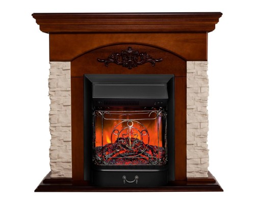 RealFlame Электрокамин Neapolis NT орех с очагом Majestic Lux Black