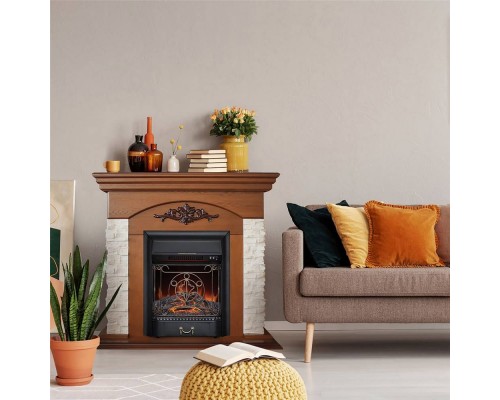 RealFlame Электрокамин Neapolis NT орех с очагом Majestic Lux Black