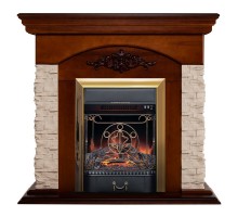 RealFlame Электрокамин Neapolis NT орех с очагом Majestic Lux Brass