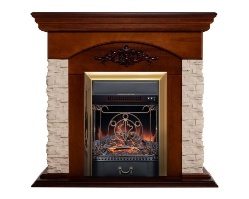 RealFlame Электрокамин Neapolis NT орех с очагом Majestic Lux Brass
