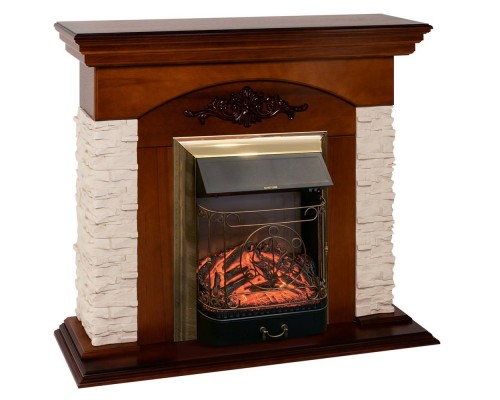 RealFlame Электрокамин Neapolis NT орех с очагом Majestic Lux Brass