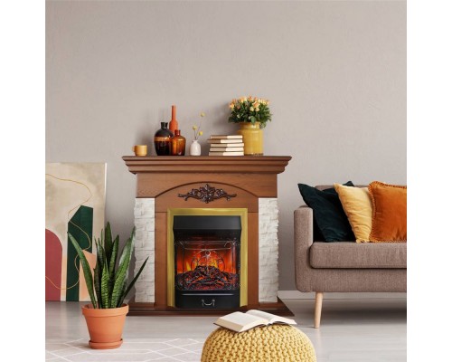 RealFlame Электрокамин Neapolis NT орех с очагом Majestic Lux Brass
