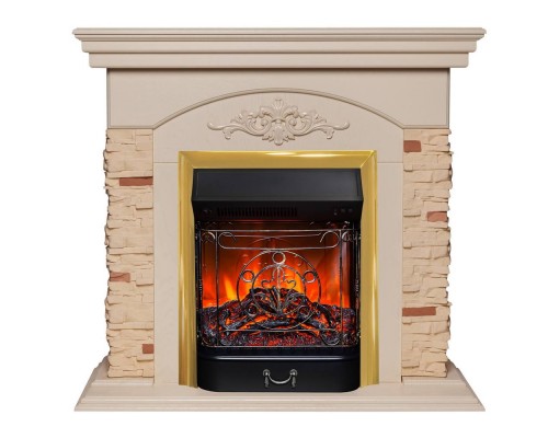 RealFlame Электрокамин Neapolis WT айвори с очагом Majestic Lux Brass