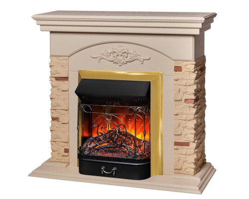 RealFlame Электрокамин Neapolis WT айвори с очагом Majestic Lux Brass