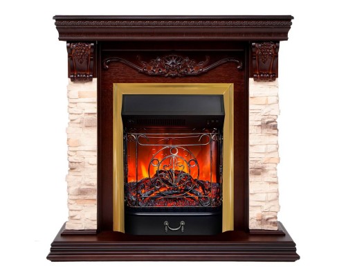 RealFlame Электрокамин Patricia STD NT орех с очагом Majestic Lux Brass