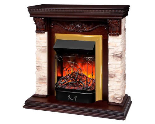 RealFlame Электрокамин Patricia STD NT орех с очагом Majestic Lux Brass