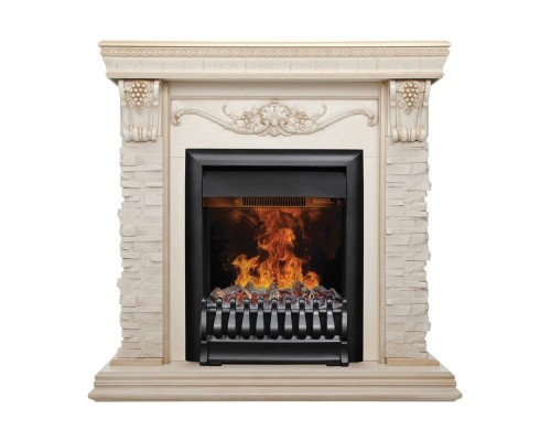 RealFlame Электрокамин Patricia WT белый дуб с золотой патиной c очагом 3D Oregan
