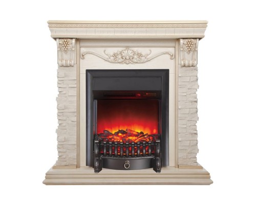 RealFlame Электрокамин Patricia WT белый дуб с золотой патиной с очагом Fobos Lux Black RC