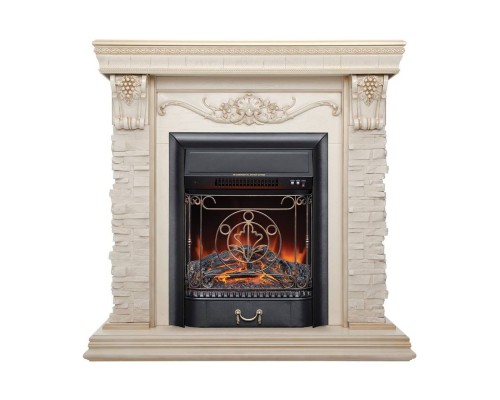 RealFlame Электрокамин Patricia WT белый дуб с золотой патиной с очагом Majestic Lux Black