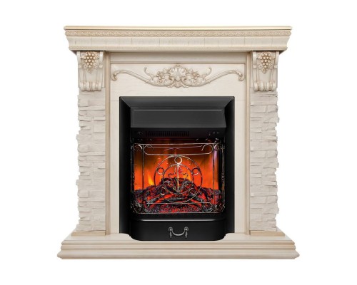 RealFlame Электрокамин Patricia WT белый дуб с золотой патиной с очагом Majestic Lux Black RC