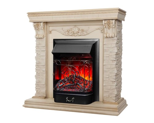 RealFlame Электрокамин Patricia WT белый дуб с золотой патиной с очагом Majestic Lux Black RC