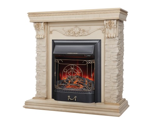 RealFlame Электрокамин Patricia WT белый дуб с золотой патиной с очагом Majestic Lux Black