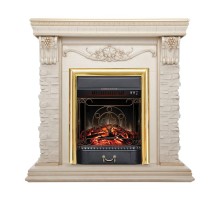 RealFlame Электрокамин Patricia WT белый дуб с золотой патиной с очагом Majestic Lux Brass