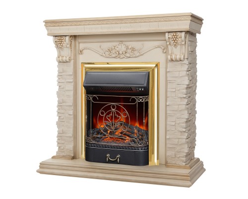 RealFlame Электрокамин Patricia WT белый дуб с золотой патиной с очагом Majestic Lux Brass